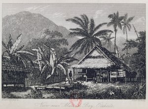 Vista cerca de la Bahía de Matavai, Otaheite, grabado por el Teniente Coronel Batty, de un relato del viaje del HMS Bounty por John Barrow, 1835 de John Webber